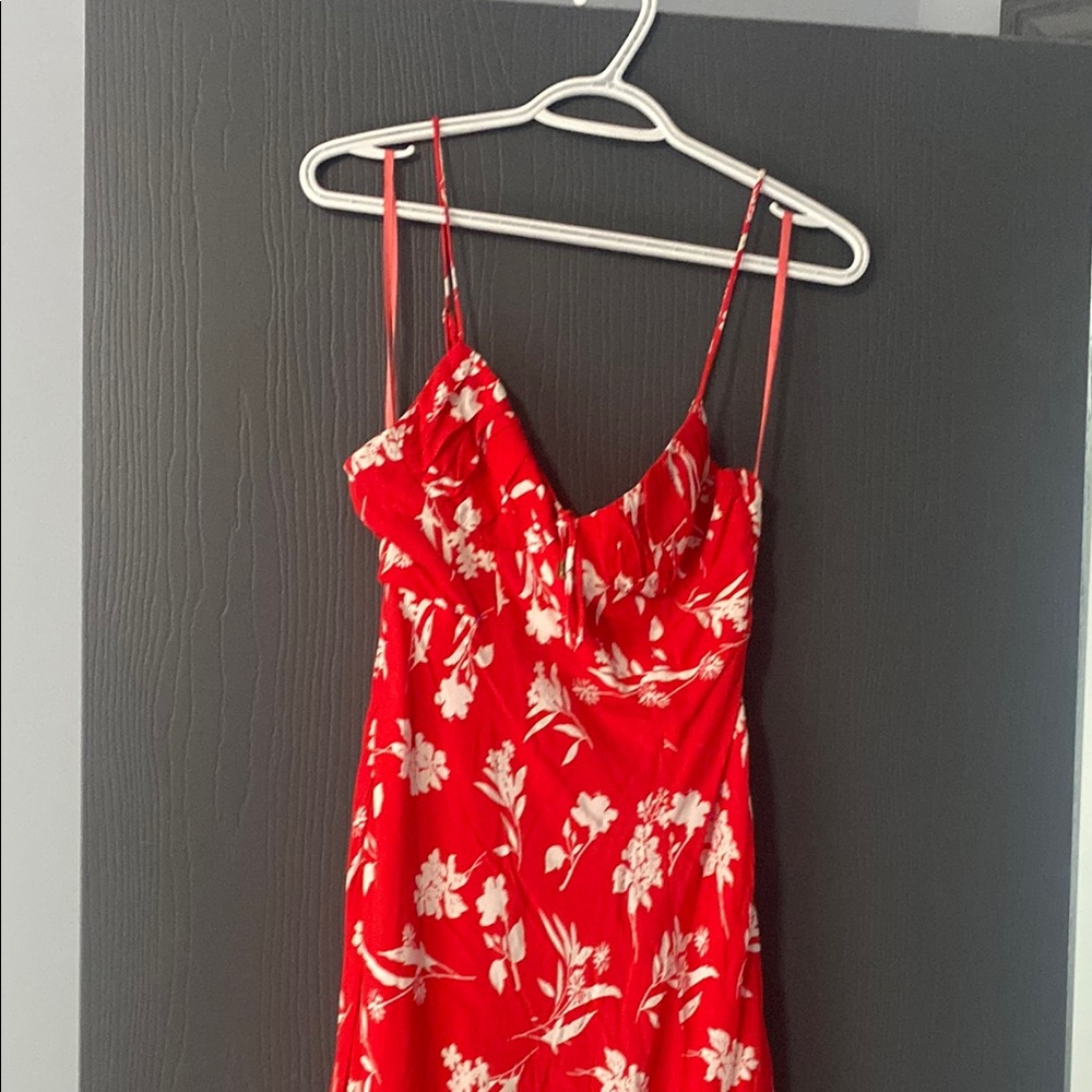 Red Floral Spaghetti Strap Dress